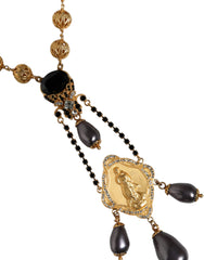 Dolce & Gabbana Gold Chain Brass Black Beaded Rosary Style Necklace - Retail Flare