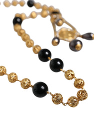 Dolce & Gabbana Gold Chain Brass Black Beaded Rosary Style Necklace - Retail Flare