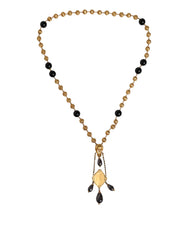 Dolce & Gabbana Gold Chain Brass Black Beaded Rosary Style Necklace - Retail Flare