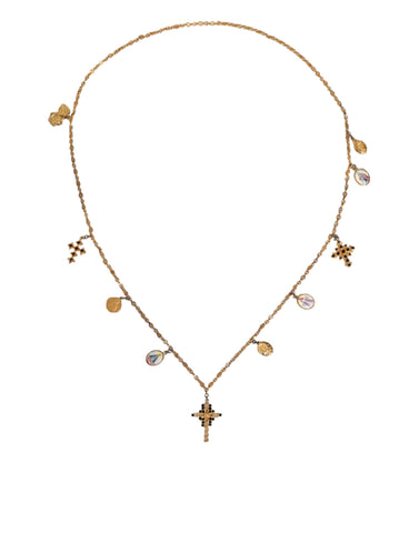 Dolce & Gabbana Gold Tone Brass Chain Religious Cross Pendant Necklace - Retail Flare