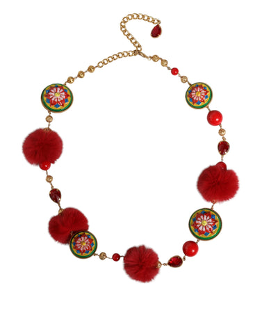 Dolce & Gabbana Gold Brass Red Fur Crystal Waist Torero Belt - Retail Flare