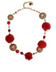 Dolce & Gabbana Gold Brass Red Fur Crystal Waist Torero Belt - Retail Flare