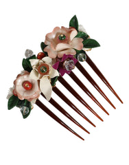 Dolce & Gabbana Brown Plastic Crystal Floral Women Hair Comb - Retail Flare