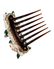 Dolce & Gabbana Brown Plastic Crystal Floral Women Hair Comb - Retail Flare