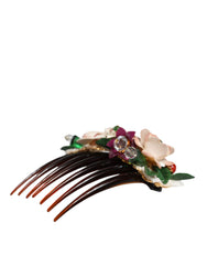 Dolce & Gabbana Brown Plastic Crystal Floral Women Hair Comb - Retail Flare