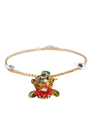 Dolce & Gabbana Gold Brass Leopard Flower Embellished Statement Necklace - Retail Flare