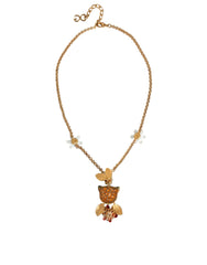 Dolce & Gabbana Gold Brass Leopard Flower Embellished Statement Necklace - Retail Flare