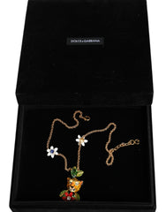 Dolce & Gabbana Gold Brass Leopard Flower Embellished Statement Necklace - Retail Flare