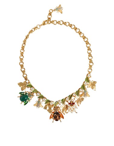 Dolce & Gabbana Gold Brass Crystal Bug Charm Pendant Statement Necklace - Retail Flare