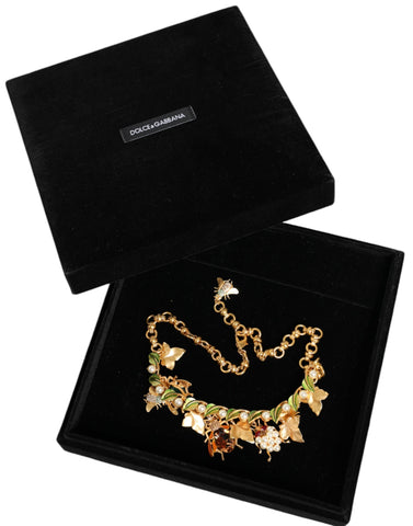 Dolce & Gabbana Gold Brass Crystal Bug Charm Pendant Statement Necklace - Retail Flare
