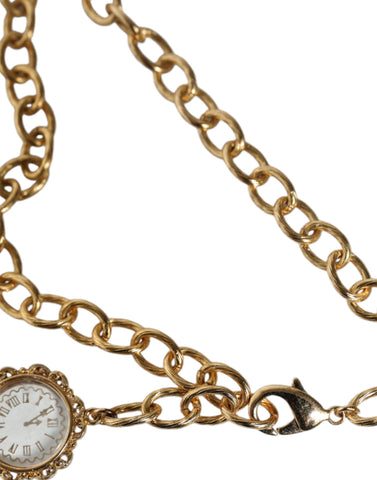 Dolce & Gabbana Gold Chain Brass Crystal Clock Statement Necklace - Retail Flare