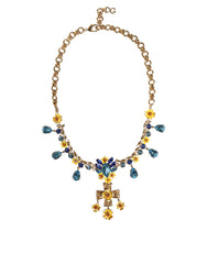 Dolce & Gabbana Gold Brass Chain Floral Crystal Cross Pendant Necklace - Retail Flare