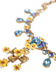 Dolce & Gabbana Gold Brass Chain Floral Crystal Cross Pendant Necklace - Retail Flare