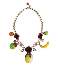 Dolce & Gabbana Gold Brass FRUIT Pendants Flowers Crystal Logo Necklace - Retail Flare