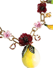 Dolce & Gabbana Gold Brass FRUIT Pendants Flowers Crystal Logo Necklace - Retail Flare