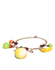 Dolce & Gabbana Gold Brass FRUIT Pendants Flowers Crystal Logo Necklace - Retail Flare
