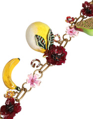 Dolce & Gabbana Gold Brass FRUIT Pendants Flowers Crystal Logo Necklace - Retail Flare