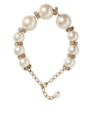 Dolce & Gabbana White Maxi Faux Pearl Beads Crystals Gold Chain Necklace - Retail Flare