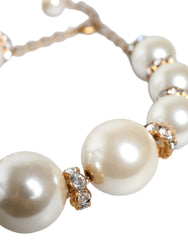 Dolce & Gabbana White Maxi Faux Pearl Beads Crystals Gold Chain Necklace - Retail Flare