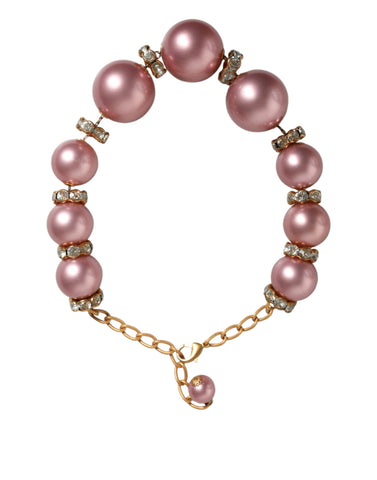 Dolce & Gabbana Pink Maxi Faux Pearl Beads Crystals Gold Chain Necklace - Retail Flare