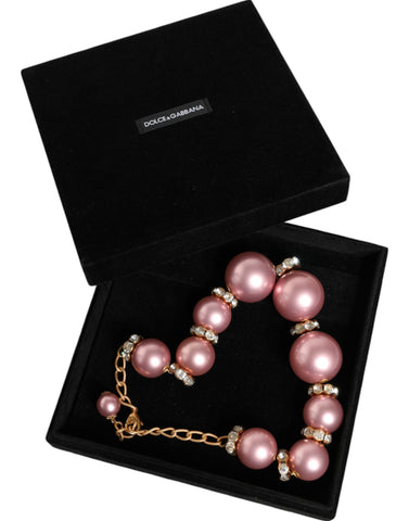Dolce & Gabbana Pink Maxi Faux Pearl Beads Crystals Gold Chain Necklace - Retail Flare