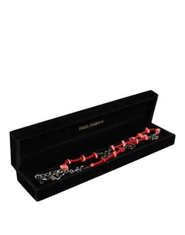 Dolce & Gabbana Silver Tone Brass Beaded Resin DG Logo Chain Necklace - Retail Flare