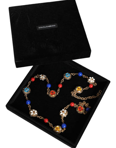 Dolce & Gabbana Gold Tone Brass Chain Floral Crystal Beaded Necklace - Retail Flare
