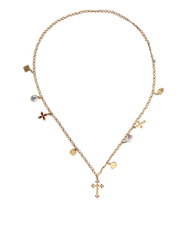 Dolce & Gabbana Gold Tone Brass Chain Religious Cross Pendant Necklace - Retail Flare