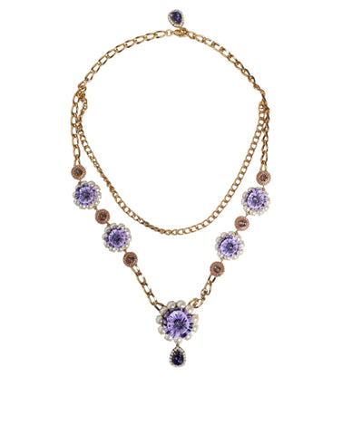 Dolce & Gabbana Gold Tone Floral Crystals Embellished Layered Necklace - Retail Flare