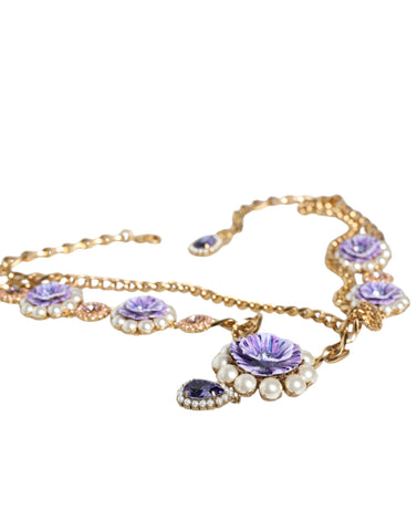 Dolce & Gabbana Gold Tone Floral Crystals Embellished Layered Necklace - Retail Flare
