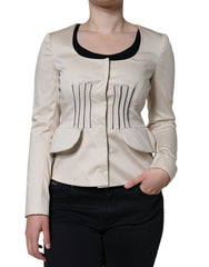 Valentino Beige Cotton Long Sleeves Round Neck Blazer Jacket - Retail Flare