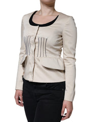 Valentino Beige Cotton Long Sleeves Round Neck Blazer Jacket - Retail Flare