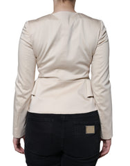 Valentino Beige Cotton Long Sleeves Round Neck Blazer Jacket - Retail Flare