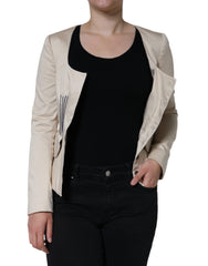 Valentino Beige Cotton Long Sleeves Round Neck Blazer Jacket - Retail Flare
