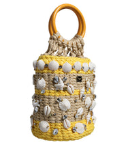 Dolce & Gabbana Beige Yellow Rafia Seashells Crystal Bucket Bag - Retail Flare