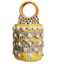 Dolce & Gabbana Beige Yellow Rafia Seashells Crystal Bucket Bag - Retail Flare