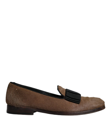 Dolce & Gabbana Brown Calf Hair Leather Loafers Formal Dress Shoes - Retail Flare
