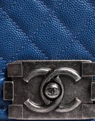 Chanel Blue Lambskin Double Chain Leather Medium Shoulder Bag - Retail Flare