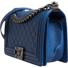 Chanel Blue Lambskin Double Chain Leather Medium Shoulder Bag - Retail Flare