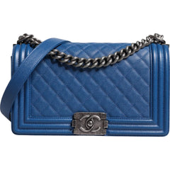 Chanel Blue Lambskin Double Chain Leather Medium Shoulder Bag - Retail Flare
