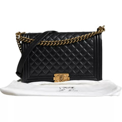 Chanel Black Large Lambskin Double Chain Gold Leather Shoulder Bag - Retail Flare