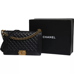 Chanel Black Large Lambskin Double Chain Gold Leather Shoulder Bag - Retail Flare