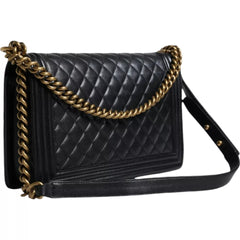 Chanel Black Large Lambskin Double Chain Gold Leather Shoulder Bag - Retail Flare