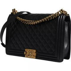 Chanel Black Large Lambskin Double Chain Gold Leather Shoulder Bag - Retail Flare