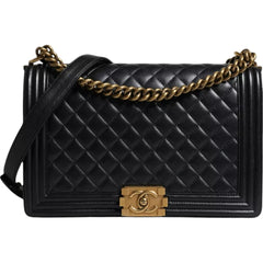 Chanel Black Large Lambskin Double Chain Gold Leather Shoulder Bag - Retail Flare