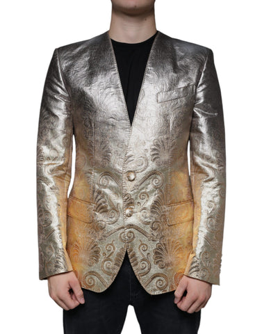 Dolce & Gabbana Gold Jacquard Single Breasted Dress Blazer - Retail Flare