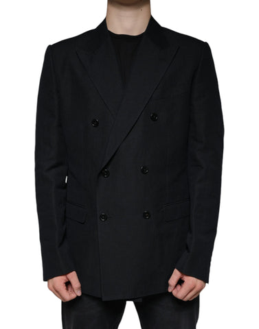 Dolce & Gabbana Black Linen Double Breasted Dress Blazer - Retail Flare
