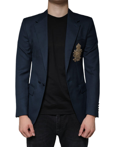 Dolce & Gabbana Blue Wool Logo Single Breasted Coat Blazer - Retail Flare
