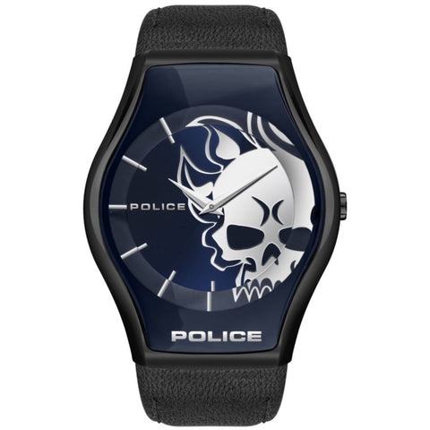 Police Black Leather Watch - Retail Flare