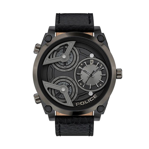 Police Black Leather Watch - Retail Flare